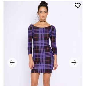 BLACKMILK PUNK PLAID PURPLE 3/4 SLEEVE TOASTIE DRESS - LIMITED XL